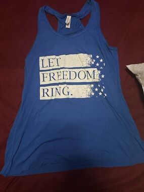 Bella Canvas Royal Blue Racerback Tank with White Text and Star Motif